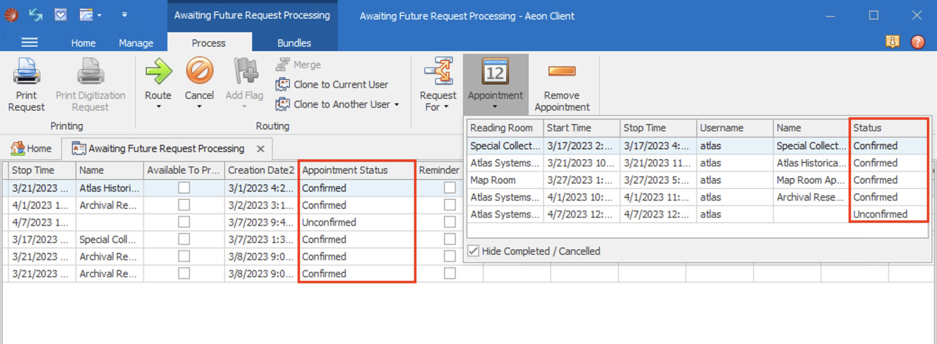 Appointment Status Client Grids